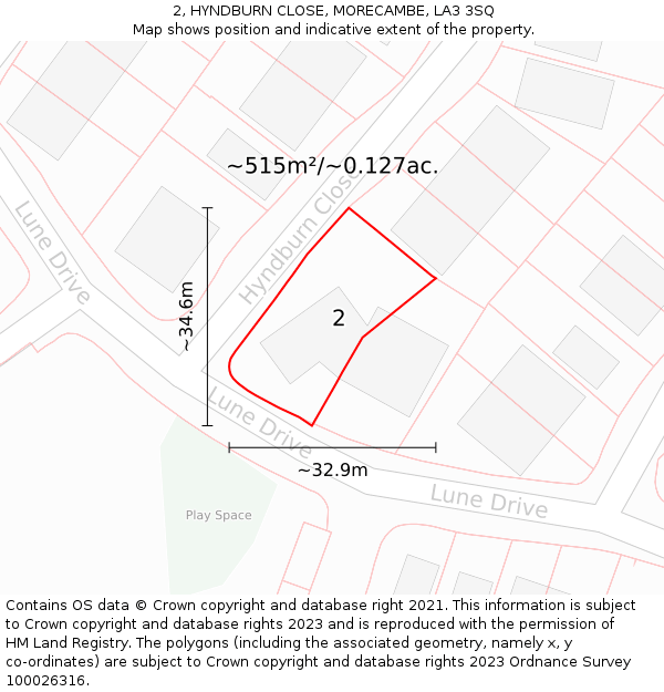 2, HYNDBURN CLOSE, MORECAMBE, LA3 3SQ: Plot and title map