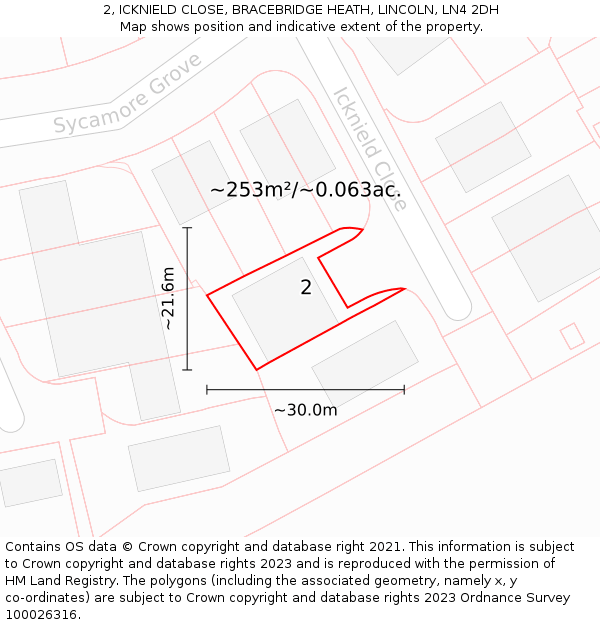 2, ICKNIELD CLOSE, BRACEBRIDGE HEATH, LINCOLN, LN4 2DH: Plot and title map