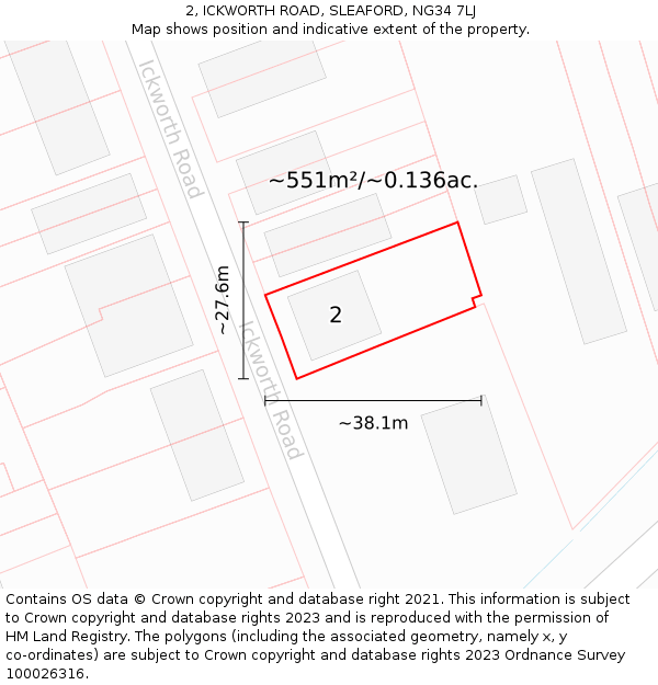 2, ICKWORTH ROAD, SLEAFORD, NG34 7LJ: Plot and title map