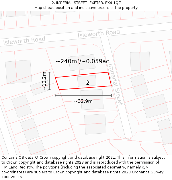 2, IMPERIAL STREET, EXETER, EX4 1QZ: Plot and title map