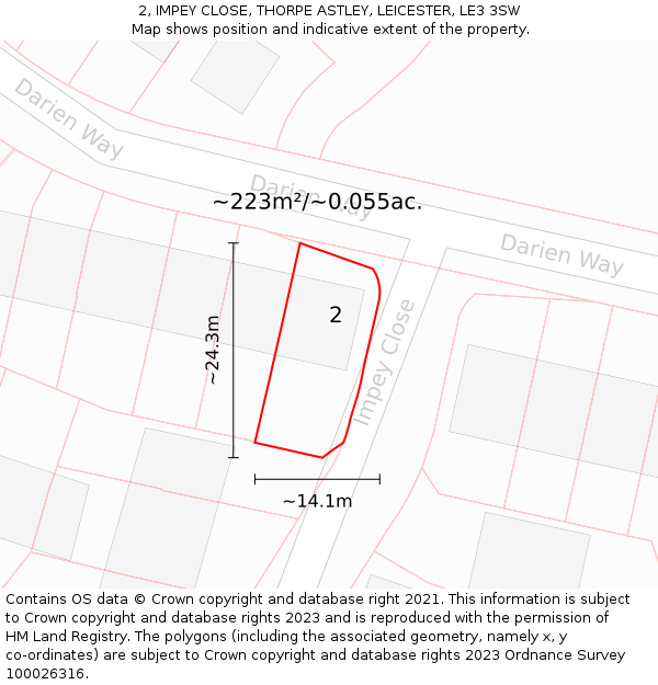 2, IMPEY CLOSE, THORPE ASTLEY, LEICESTER, LE3 3SW: Plot and title map