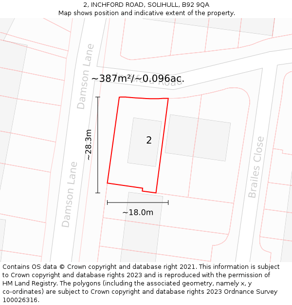 2, INCHFORD ROAD, SOLIHULL, B92 9QA: Plot and title map