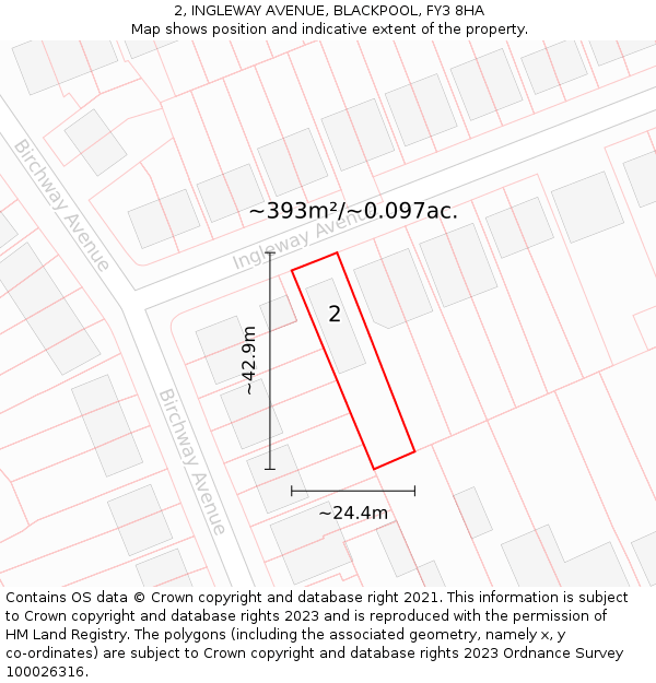 2, INGLEWAY AVENUE, BLACKPOOL, FY3 8HA: Plot and title map