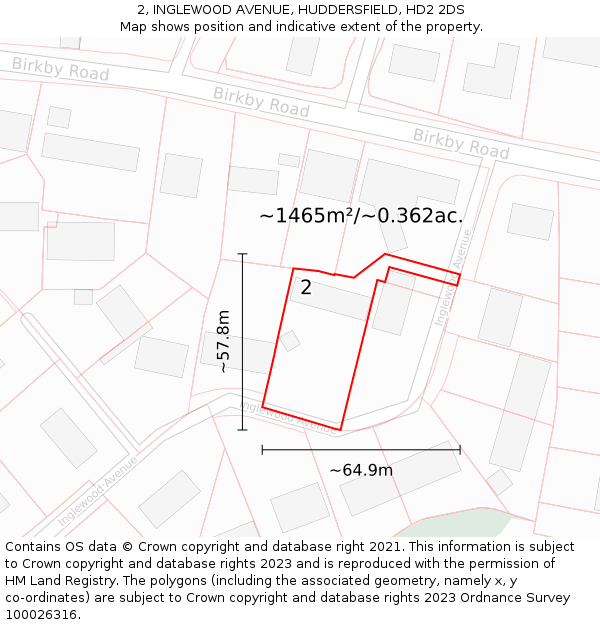 2, INGLEWOOD AVENUE, HUDDERSFIELD, HD2 2DS: Plot and title map