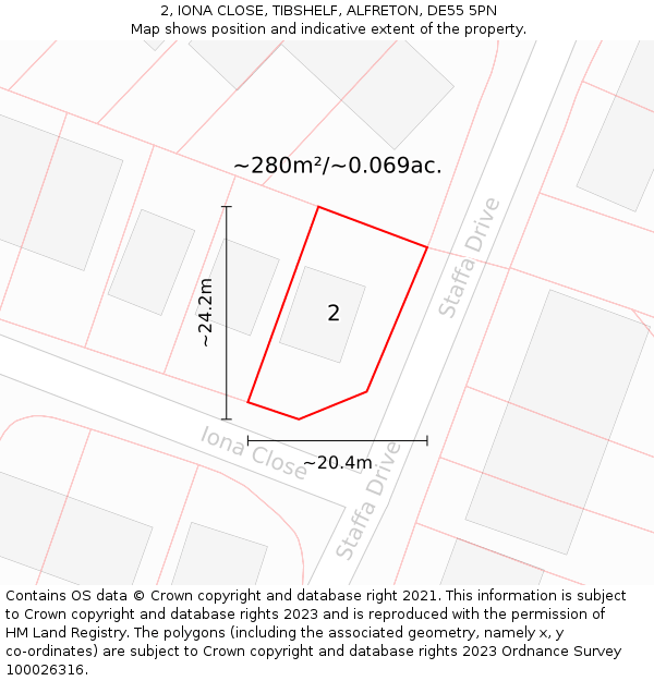 2, IONA CLOSE, TIBSHELF, ALFRETON, DE55 5PN: Plot and title map