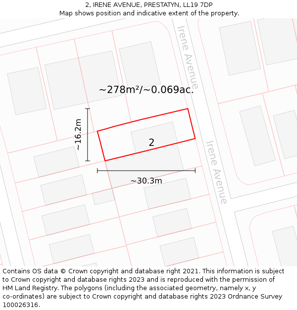 2, IRENE AVENUE, PRESTATYN, LL19 7DP: Plot and title map