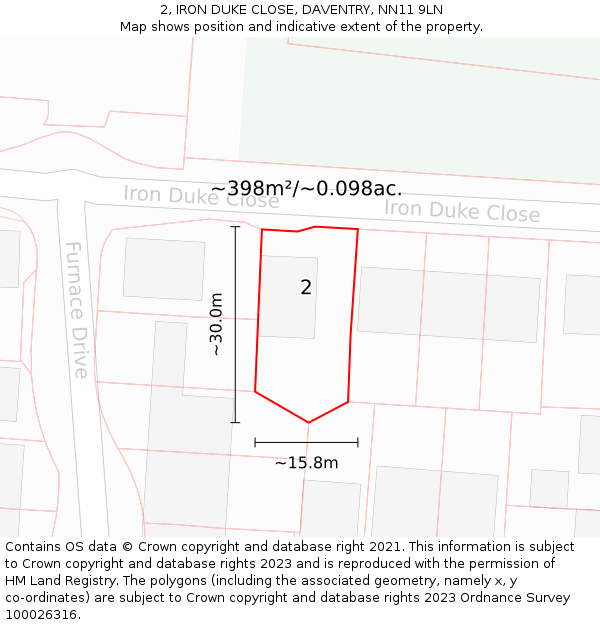 2, IRON DUKE CLOSE, DAVENTRY, NN11 9LN: Plot and title map