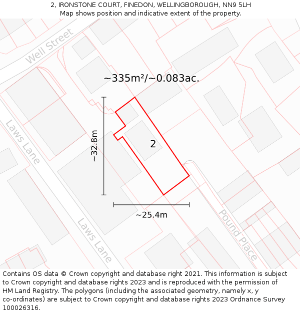 2, IRONSTONE COURT, FINEDON, WELLINGBOROUGH, NN9 5LH: Plot and title map