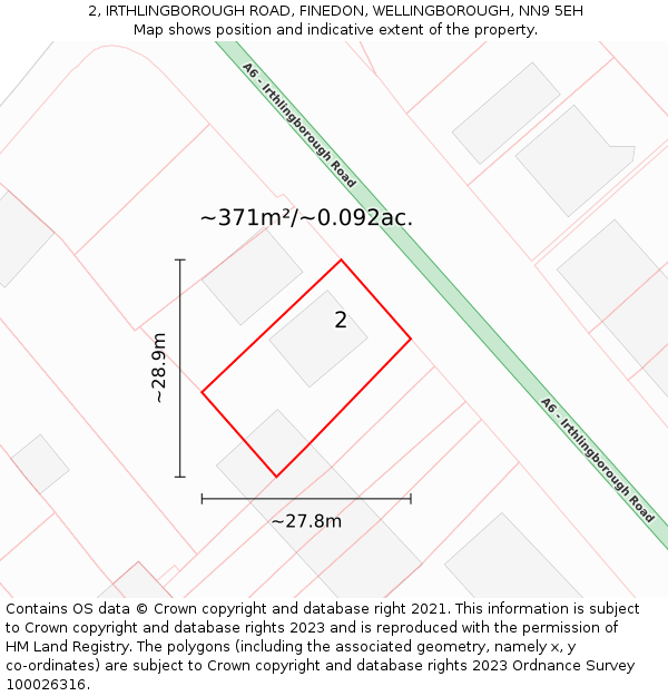 2, IRTHLINGBOROUGH ROAD, FINEDON, WELLINGBOROUGH, NN9 5EH: Plot and title map