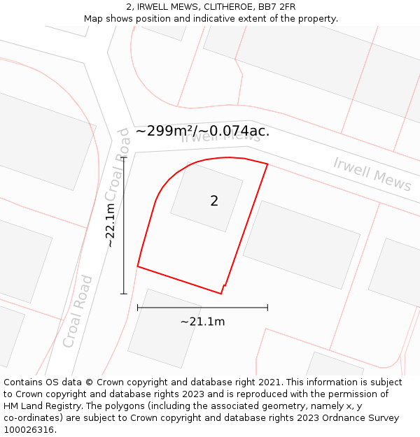 2, IRWELL MEWS, CLITHEROE, BB7 2FR: Plot and title map