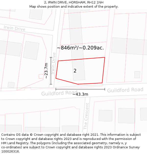 2, IRWIN DRIVE, HORSHAM, RH12 1NH: Plot and title map