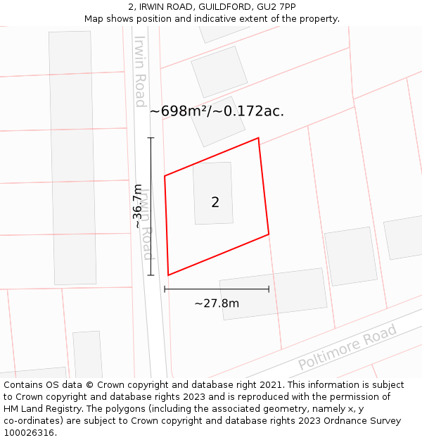 2, IRWIN ROAD, GUILDFORD, GU2 7PP: Plot and title map