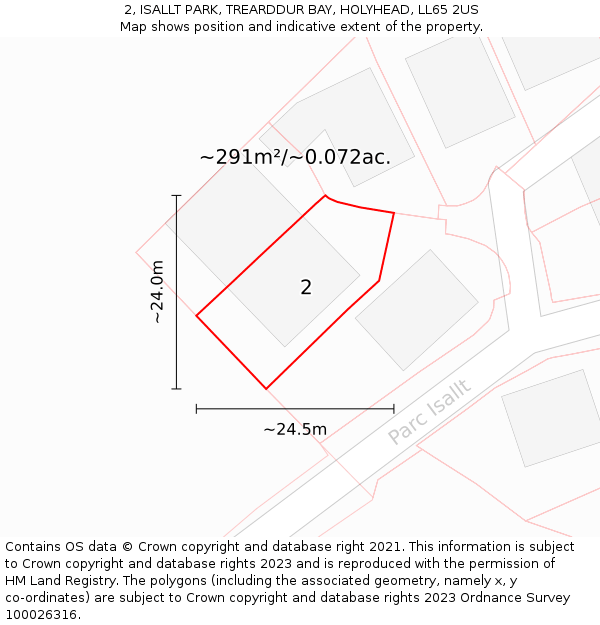 2, ISALLT PARK, TREARDDUR BAY, HOLYHEAD, LL65 2US: Plot and title map