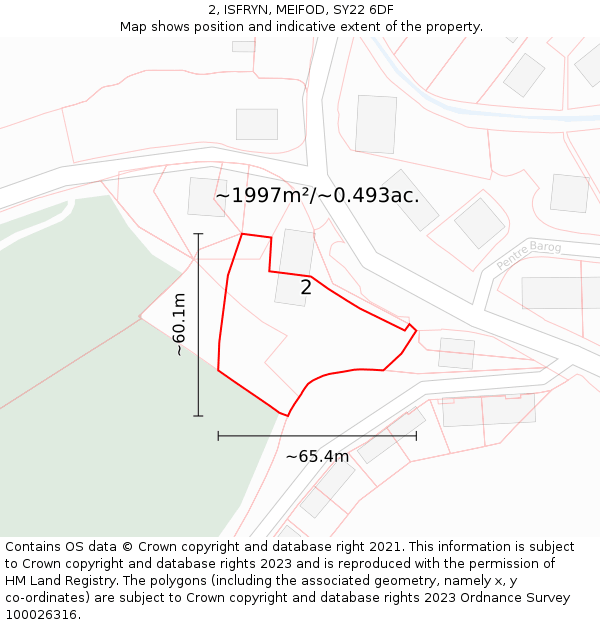 2, ISFRYN, MEIFOD, SY22 6DF: Plot and title map