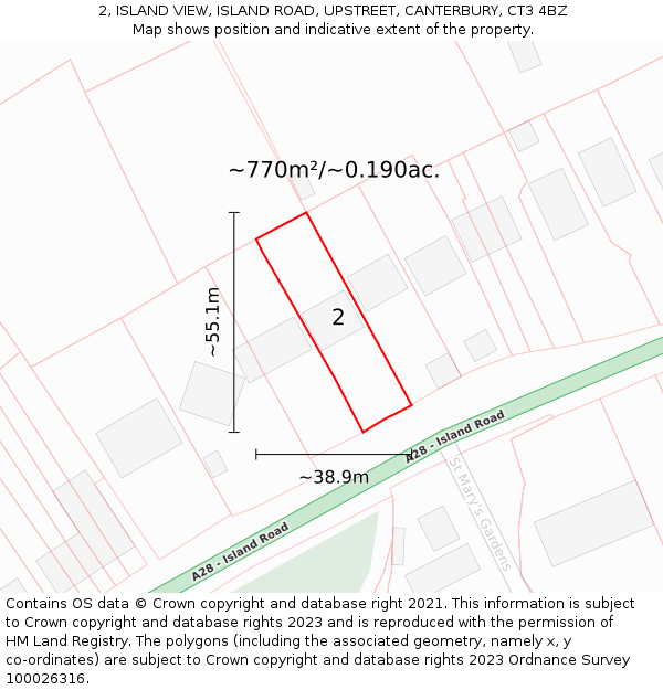 2, ISLAND VIEW, ISLAND ROAD, UPSTREET, CANTERBURY, CT3 4BZ: Plot and title map