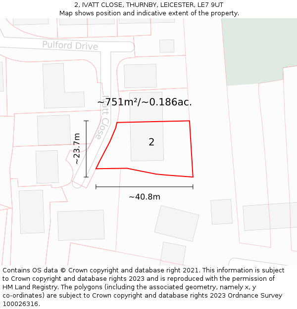 2, IVATT CLOSE, THURNBY, LEICESTER, LE7 9UT: Plot and title map