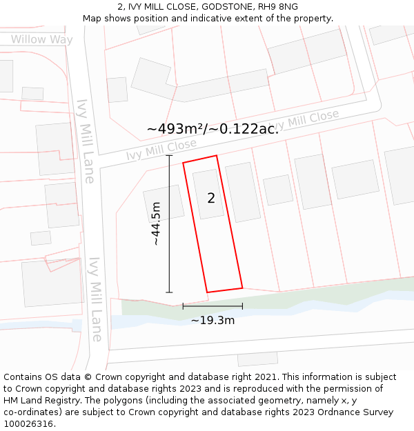 2, IVY MILL CLOSE, GODSTONE, RH9 8NG: Plot and title map