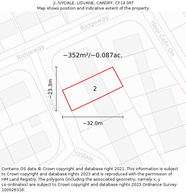 2, IVYDALE, LISVANE, CARDIFF, CF14 0RT: Plot and title map