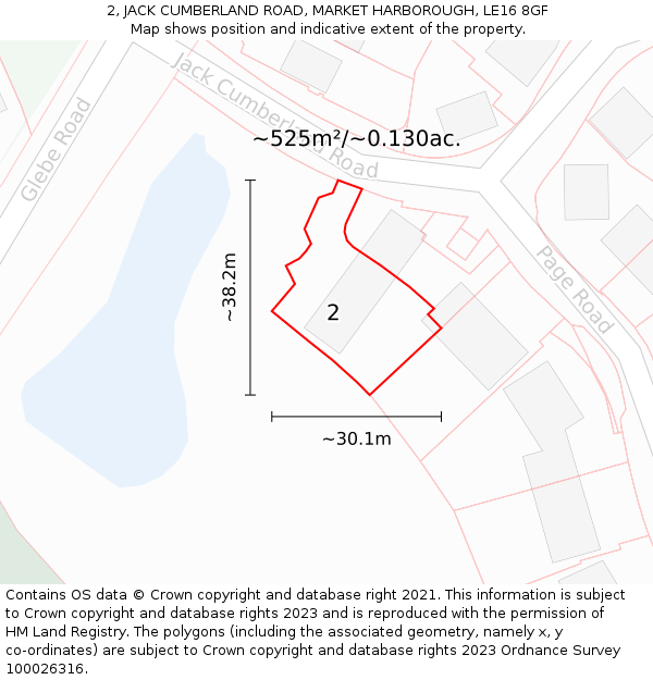 2, JACK CUMBERLAND ROAD, MARKET HARBOROUGH, LE16 8GF: Plot and title map