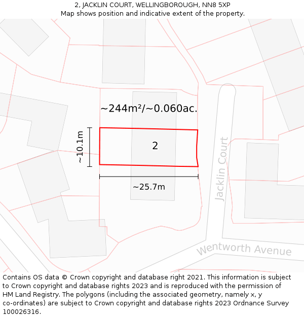 2, JACKLIN COURT, WELLINGBOROUGH, NN8 5XP: Plot and title map