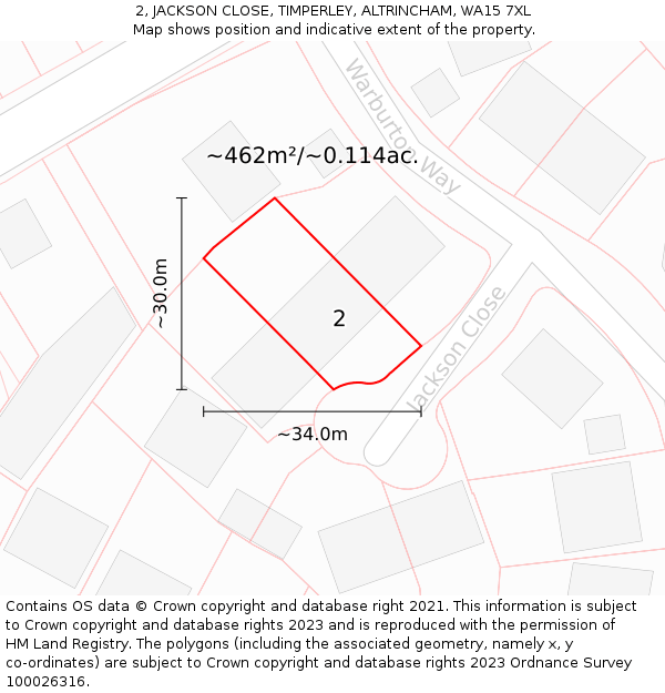 2, JACKSON CLOSE, TIMPERLEY, ALTRINCHAM, WA15 7XL: Plot and title map