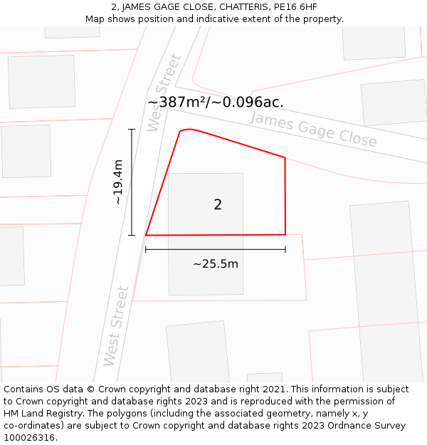 2, JAMES GAGE CLOSE, CHATTERIS, PE16 6HF: Plot and title map