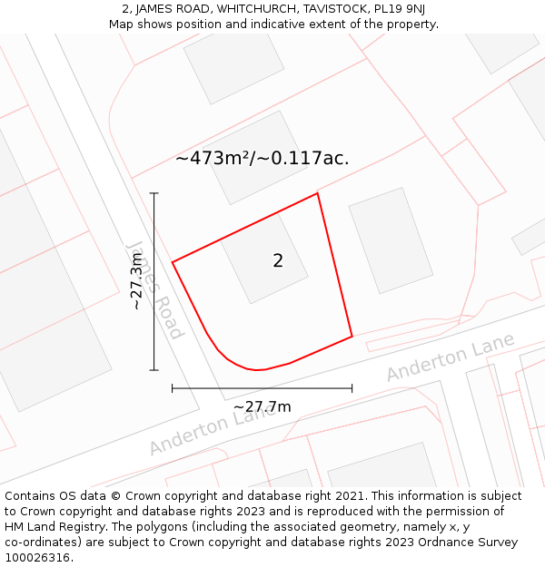 2, JAMES ROAD, WHITCHURCH, TAVISTOCK, PL19 9NJ: Plot and title map