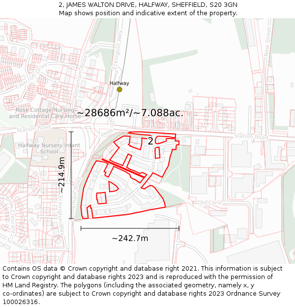 2, JAMES WALTON DRIVE, HALFWAY, SHEFFIELD, S20 3GN: Plot and title map