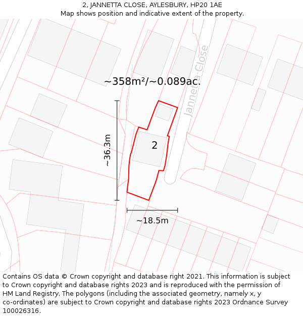 2, JANNETTA CLOSE, AYLESBURY, HP20 1AE: Plot and title map