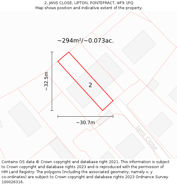 2, JANS CLOSE, UPTON, PONTEFRACT, WF9 1PQ: Plot and title map