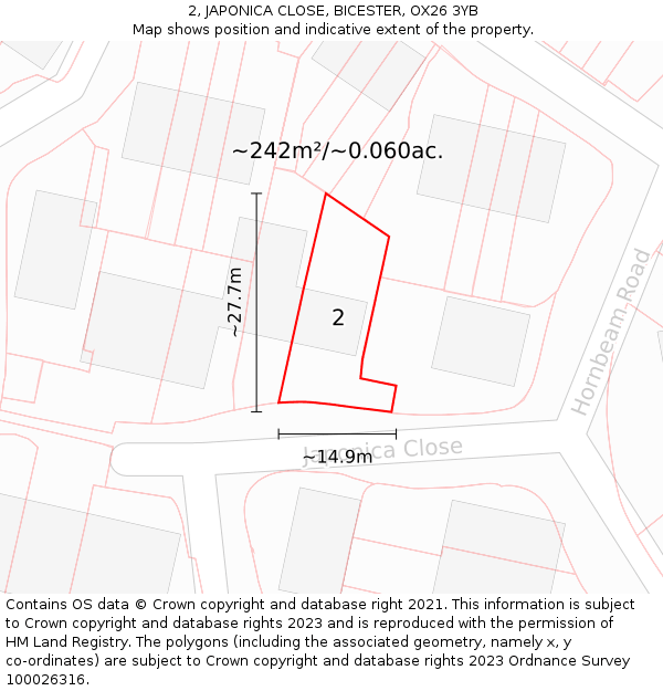 2, JAPONICA CLOSE, BICESTER, OX26 3YB: Plot and title map