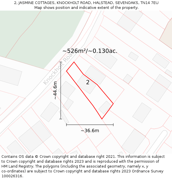 2, JASMINE COTTAGES, KNOCKHOLT ROAD, HALSTEAD, SEVENOAKS, TN14 7EU: Plot and title map