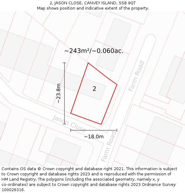 2, JASON CLOSE, CANVEY ISLAND, SS8 9QT: Plot and title map