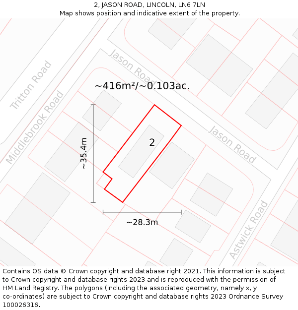 2, JASON ROAD, LINCOLN, LN6 7LN: Plot and title map