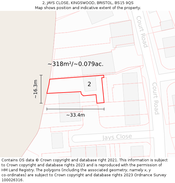 2, JAYS CLOSE, KINGSWOOD, BRISTOL, BS15 9QS: Plot and title map