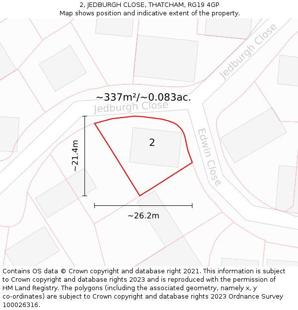 2, JEDBURGH CLOSE, THATCHAM, RG19 4GP: Plot and title map