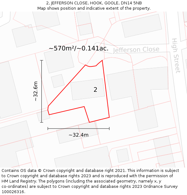 2, JEFFERSON CLOSE, HOOK, GOOLE, DN14 5NB: Plot and title map