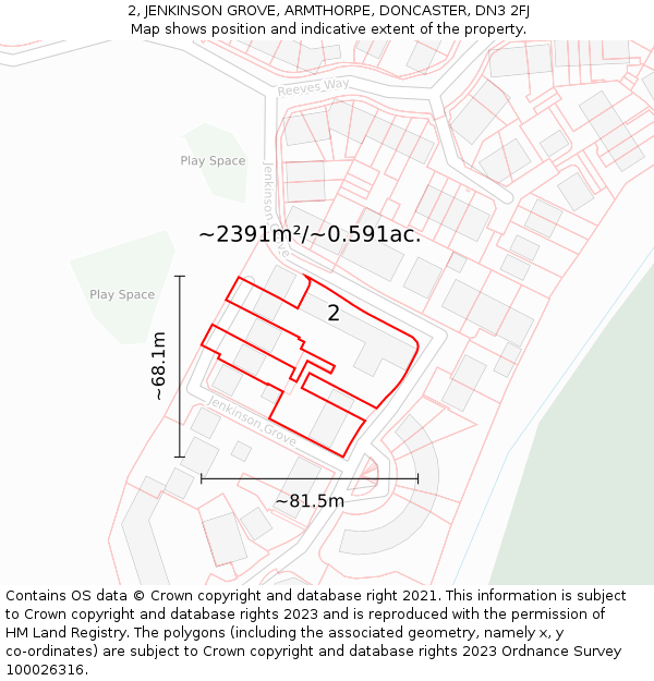 2, JENKINSON GROVE, ARMTHORPE, DONCASTER, DN3 2FJ: Plot and title map