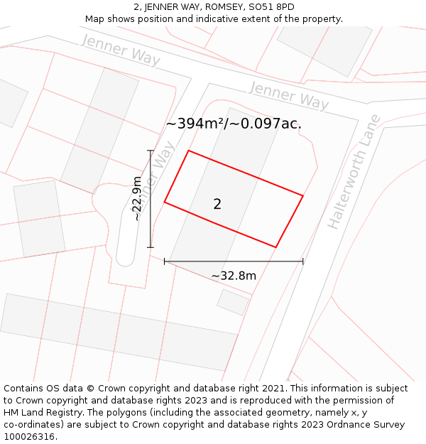 2, JENNER WAY, ROMSEY, SO51 8PD: Plot and title map