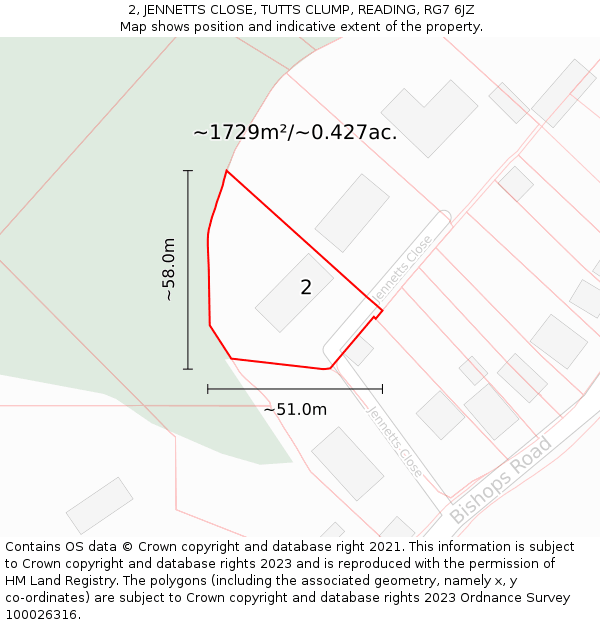 2, JENNETTS CLOSE, TUTTS CLUMP, READING, RG7 6JZ: Plot and title map