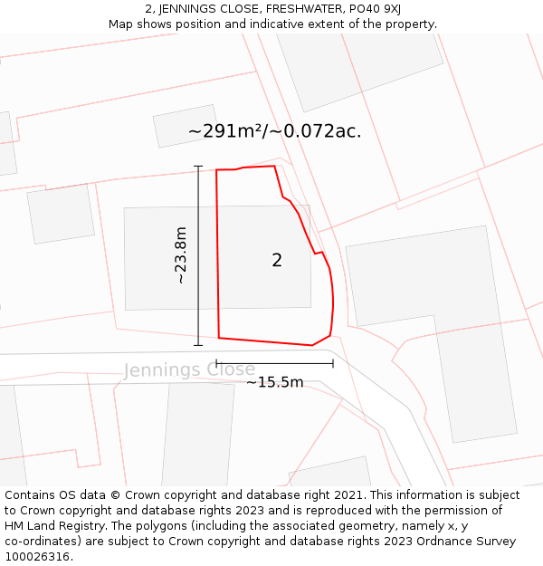 2, JENNINGS CLOSE, FRESHWATER, PO40 9XJ: Plot and title map