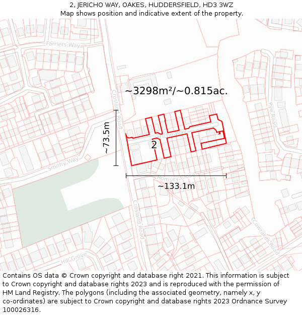 2, JERICHO WAY, OAKES, HUDDERSFIELD, HD3 3WZ: Plot and title map