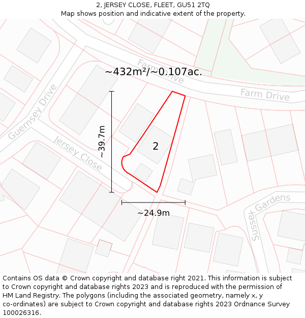 2, JERSEY CLOSE, FLEET, GU51 2TQ: Plot and title map