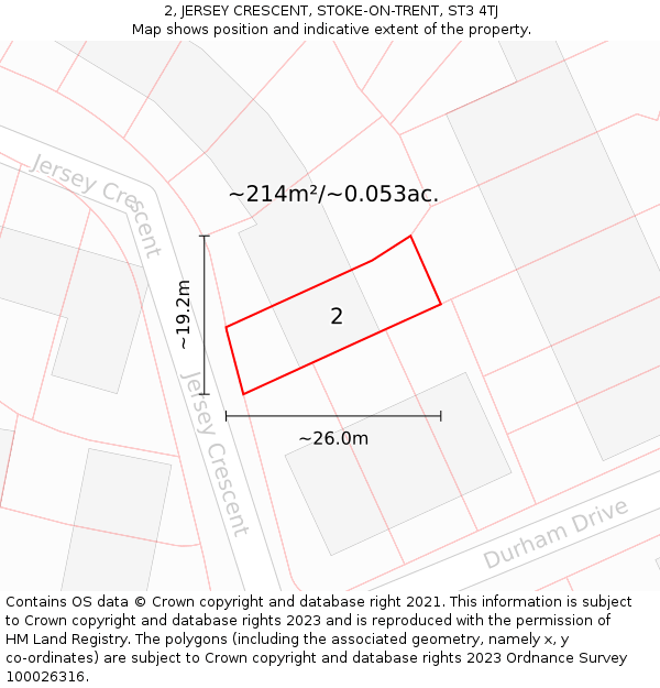 2, JERSEY CRESCENT, STOKE-ON-TRENT, ST3 4TJ: Plot and title map