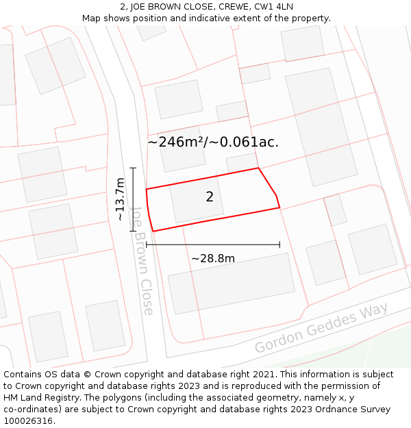 2, JOE BROWN CLOSE, CREWE, CW1 4LN: Plot and title map