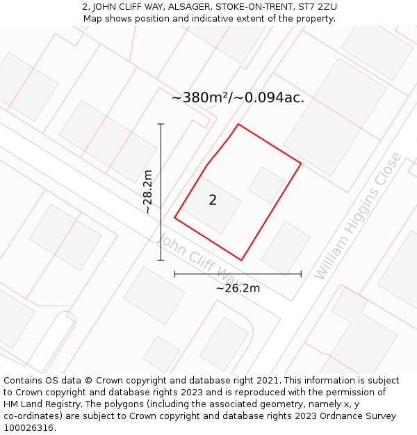 2, JOHN CLIFF WAY, ALSAGER, STOKE-ON-TRENT, ST7 2ZU: Plot and title map