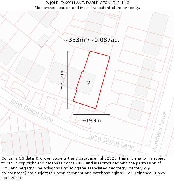 2, JOHN DIXON LANE, DARLINGTON, DL1 1HG: Plot and title map