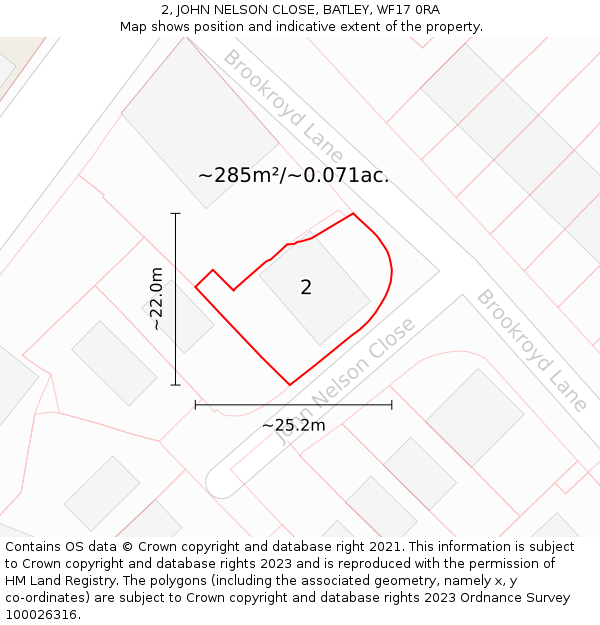 2, JOHN NELSON CLOSE, BATLEY, WF17 0RA: Plot and title map