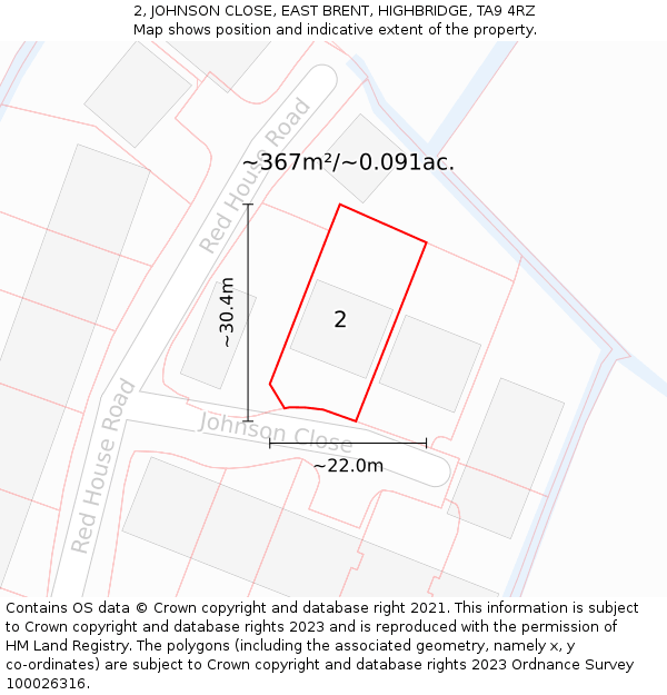 2, JOHNSON CLOSE, EAST BRENT, HIGHBRIDGE, TA9 4RZ: Plot and title map