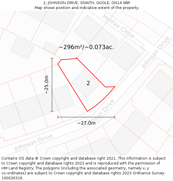 2, JOHNSON DRIVE, SNAITH, GOOLE, DN14 9BP: Plot and title map